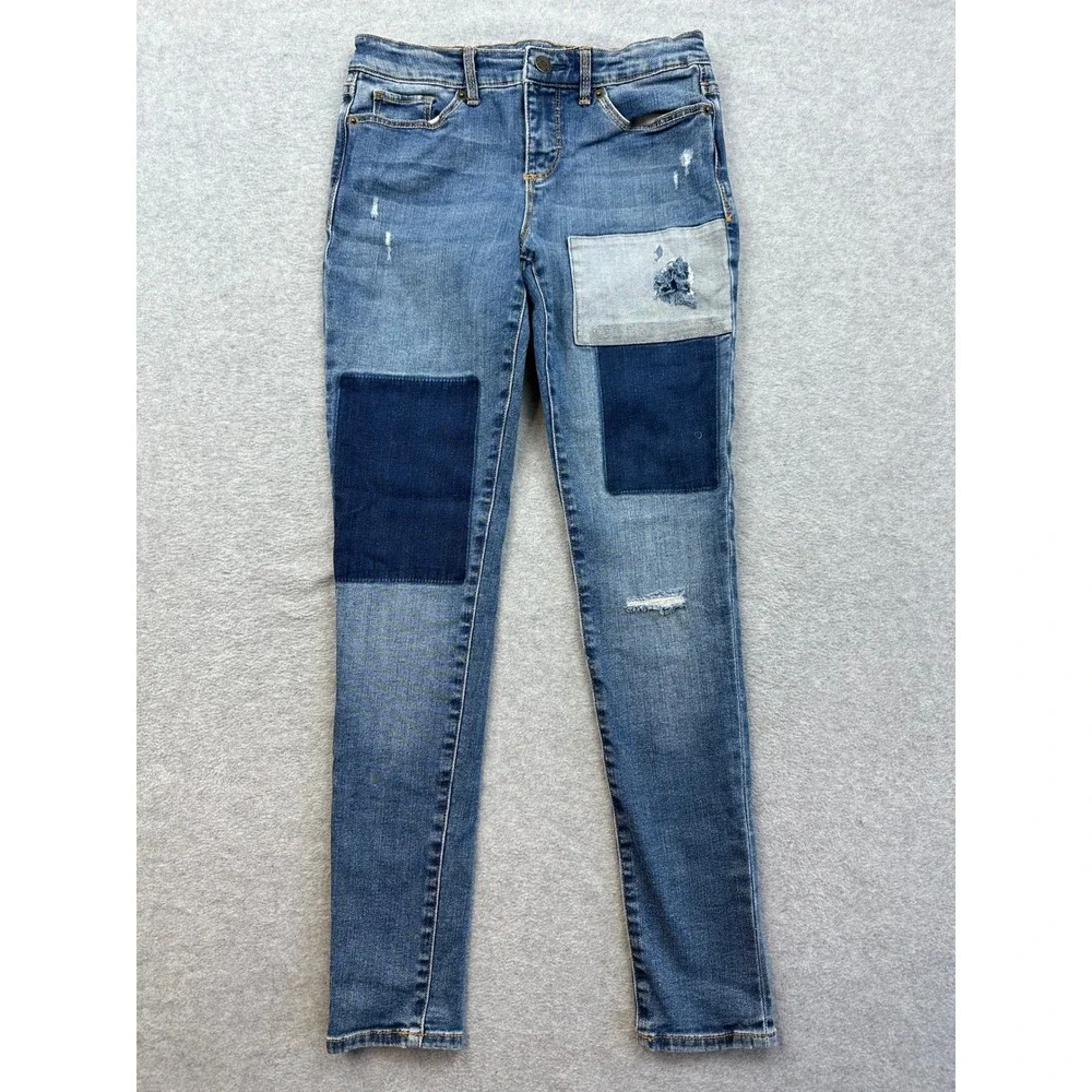 Gap Kids 1969 Super Skinny Patchwork Distressed Blue Denim Jeans Size 14 Regular